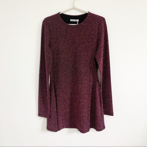 REFORMATION Riley Blush Sparkle Long Sleeve Dress size Large - Picture 5 of 11